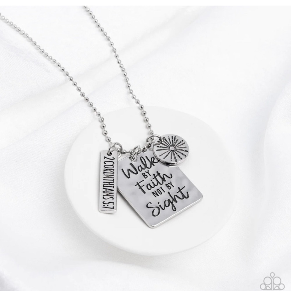 Paparazzi Necklace Silver‎ Color Walk by Faith Not By Sight with Earrings